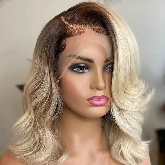 Brazilian Virgin Human Hair 13*4 Lace Front Wig Ombre Blonde Cuticle Aligned Transparent Lace With Baby Hair