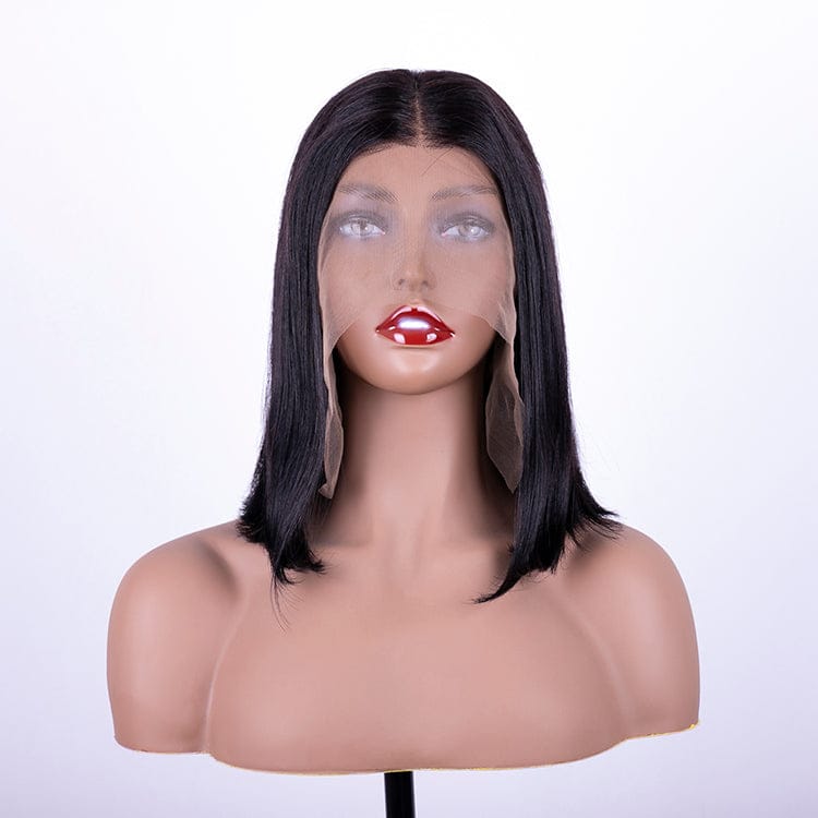 Brazilian virgin remy straight human hair fringe bob style cut wig, 100% natural black short bob wig for black women