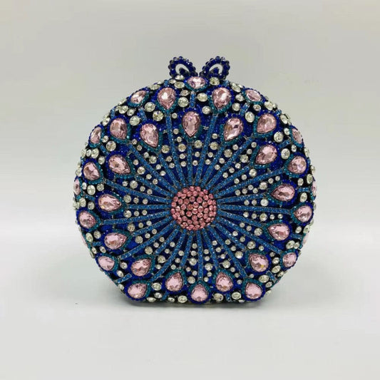 Bridal Party Women Evening Party Bag Fashion Diamonds Wedding Crystal Clutch Elegant Vintage Round Circle Purse