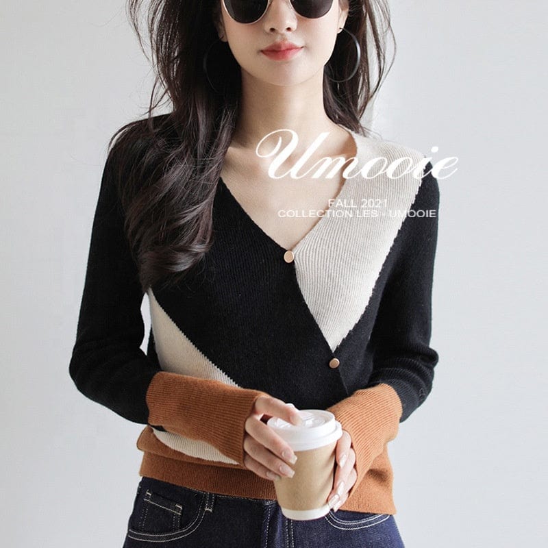 Bright Geometric Elements Color Matching Top Knitwear