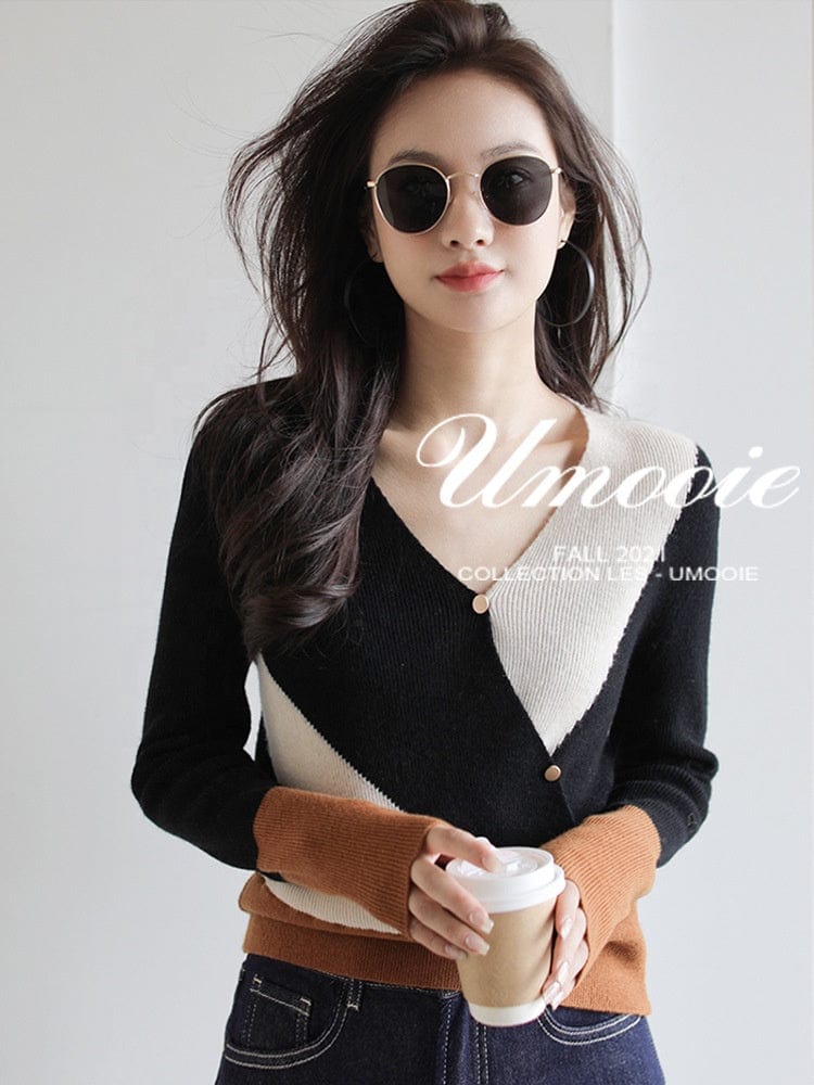 Bright Geometric Elements Color Matching Top Knitwear