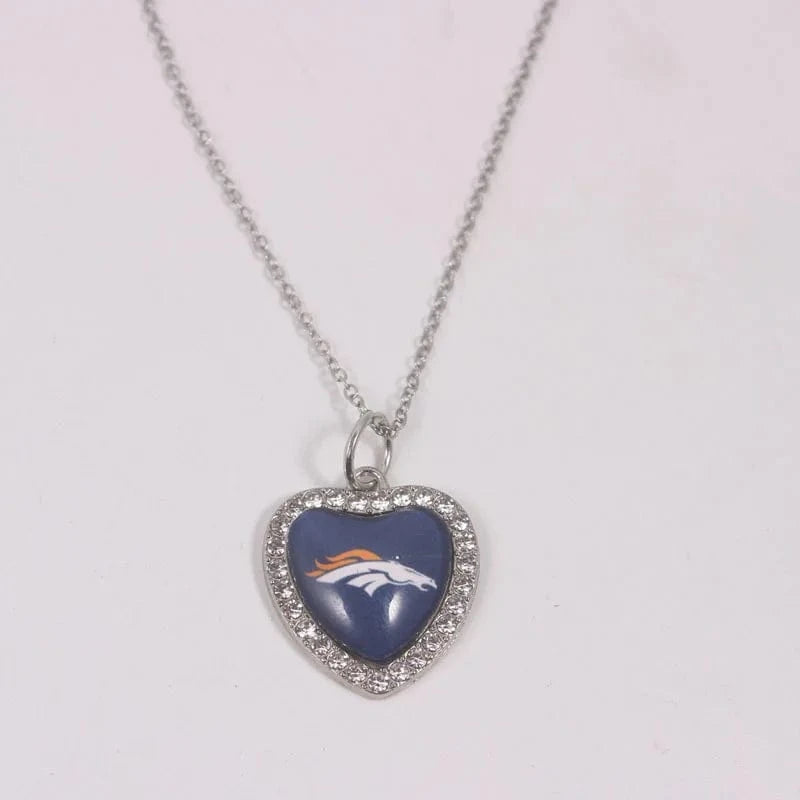 broncos New Arrival 32 designs rhinestone heart American football pendant charms accessories stainless steel necklace heart necklace