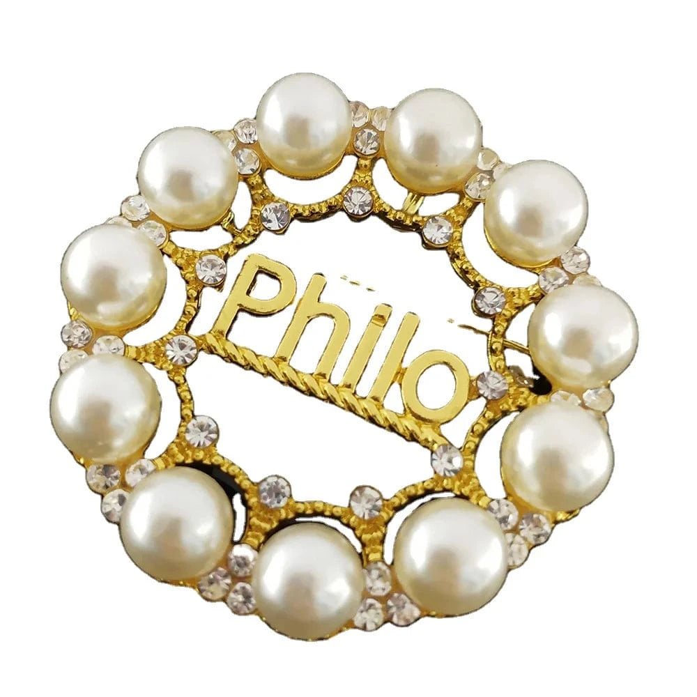 brooch pin / Gold / as picture show Circular Sigma Gamma Rho Big Fraternity Sorority Graduation Gift  Greek  Rhinestone Pearl Letter Gold PHILO Brooch Pin