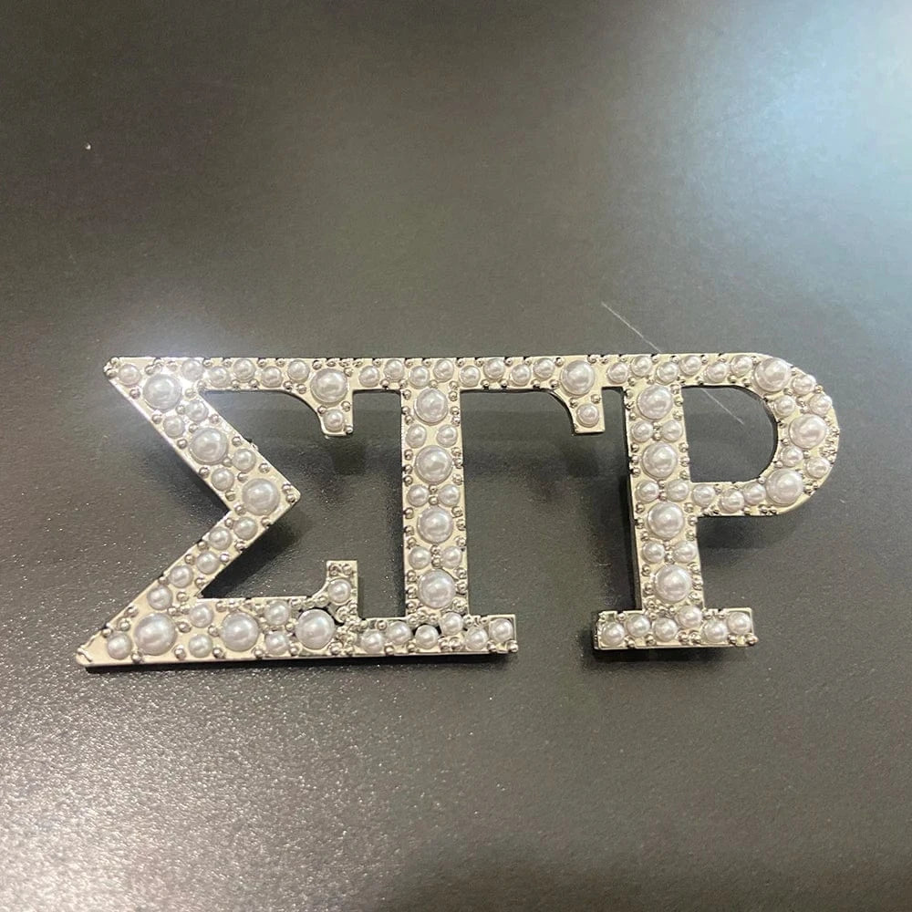 brooch pin / rhodium+pearl / as picture show Sigma Gamma Rho Letter Sorority Pearl Rhinestone Pearl Brooch Women Jewellery Pin Brooch Graduation Gift
