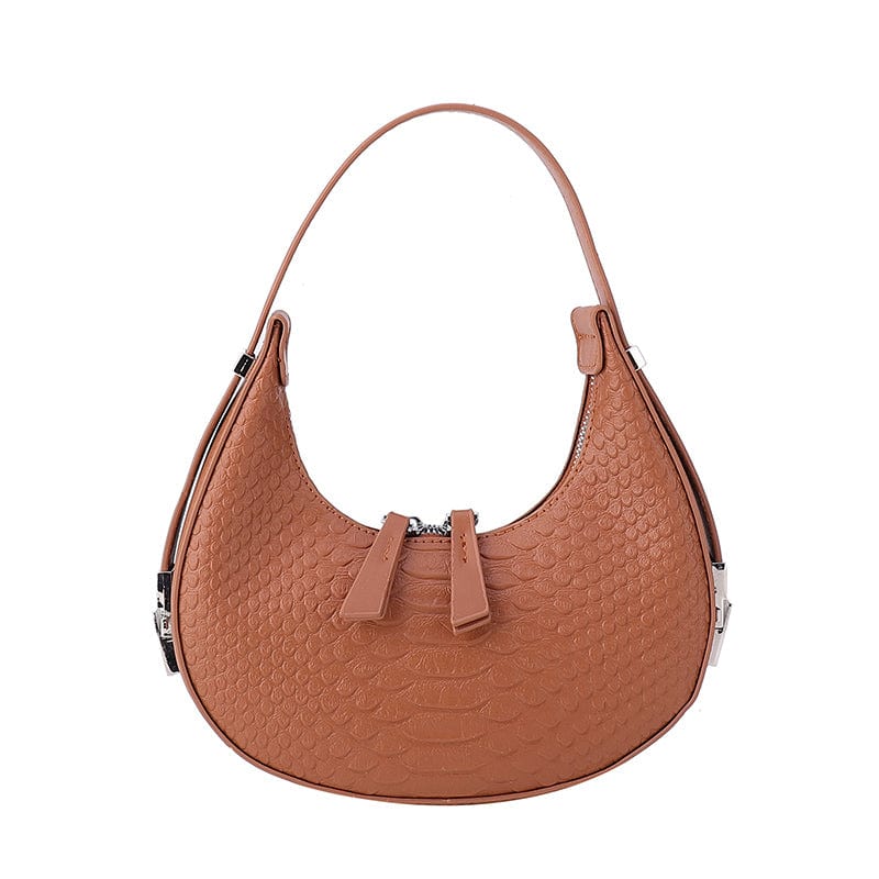 Brown 2023 Crocodile Pattern Armpit Hand Bags Underarm Women Shoulder Purses Half Moon Ladies Bags Leather Handbags Luxury
