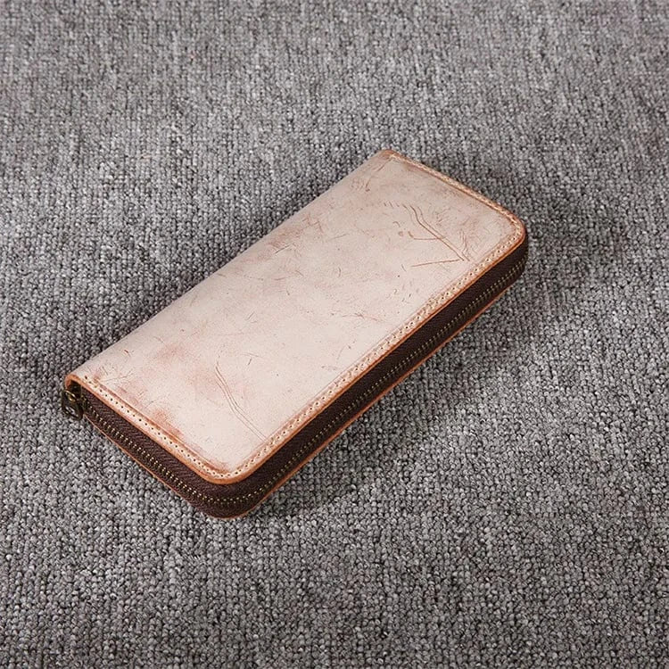 brown 2023 New High-quality Leather Cowhide Men's and Women's Wallets Genuine Leather Long Portable Zipper Wallet Vintage Polyester