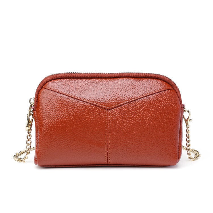 brown fashion genuine leather bag chain shoulder bag mini messenger woman crossbody bag for girls