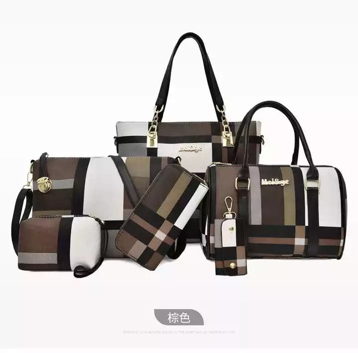 brown Fashion Ladies Bag Handbags Sets 6 in 1 Handbag for Women