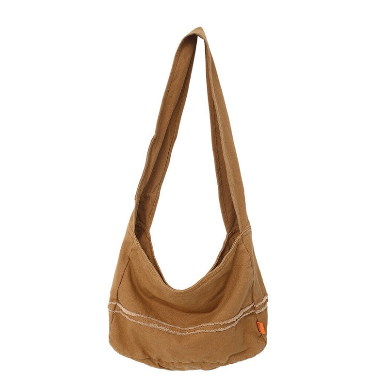 Brown Fashion Ladies Messenger Bag Large Capacity Shopping Bag Unisex Canvas Student Shoulder Bag Solid Color Handbag Women