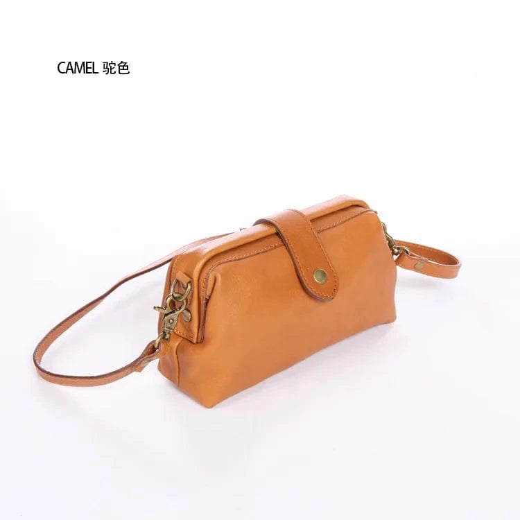 brown Retro Crossbody Shoulder Bag with Adjustable Straps  Women Genuine Leather Messenger Bag