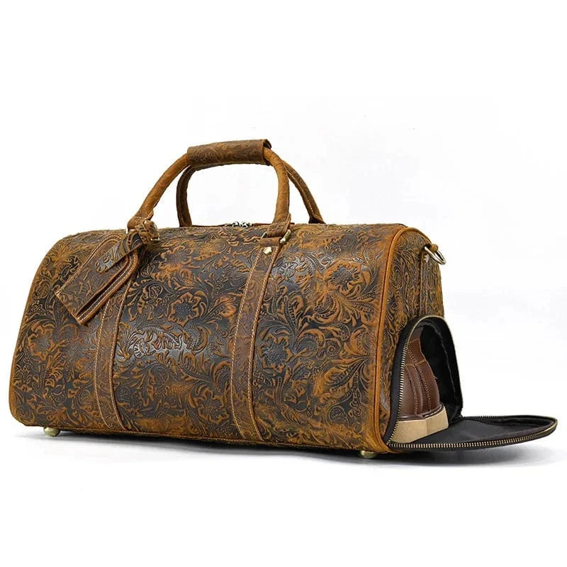 Brown Weekend Travel Leather Duffel  Bag Custom Tote Carryon Luggage Gym Bag for Men