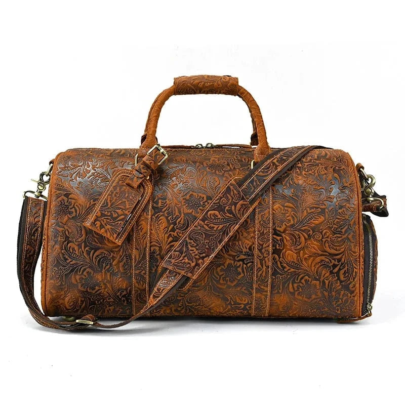 Brown Weekend Travel Leather Duffel  Bag Custom Tote Carryon Luggage Gym Bag for Men