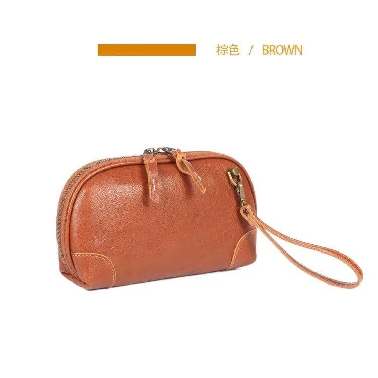 brown Wholesale Leather Handbag For Women Horizontal Soft Genuine Cowhide Leather Vintage Style Shoulder Bag