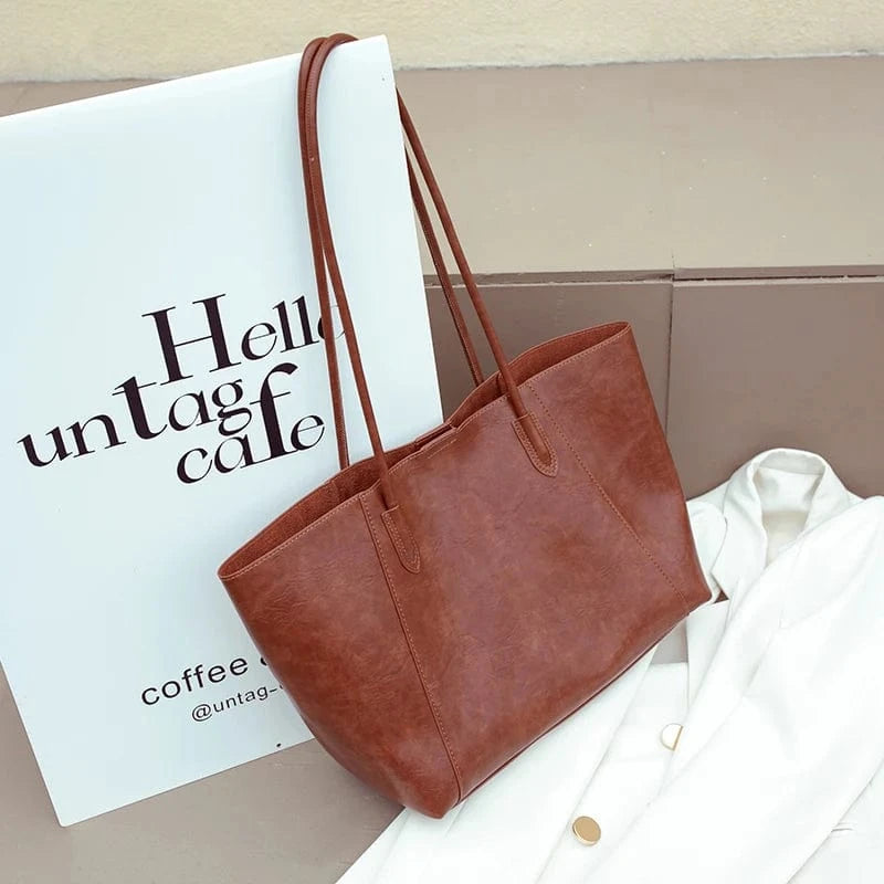 brown wholesale price tote bag purse handbag faux leather tote bag brown color big working class handbags