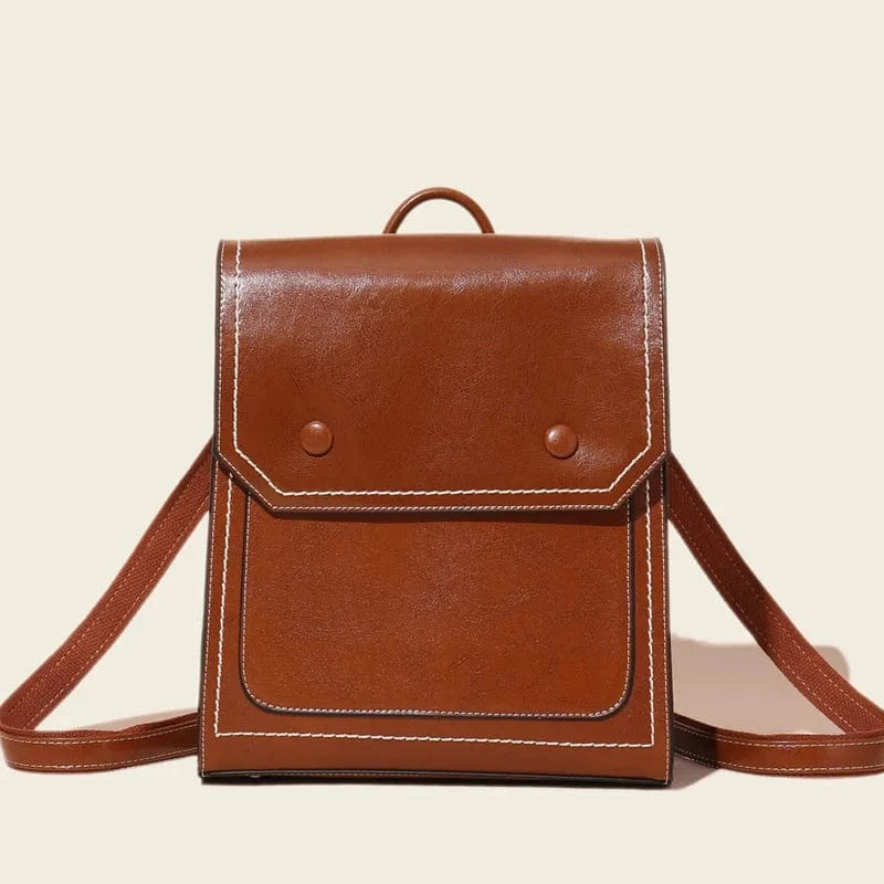 Brown Women Backpack Purse Genuine Leather Anti-theft Casual Shoulder Bag Fashion Women Satchel Bags