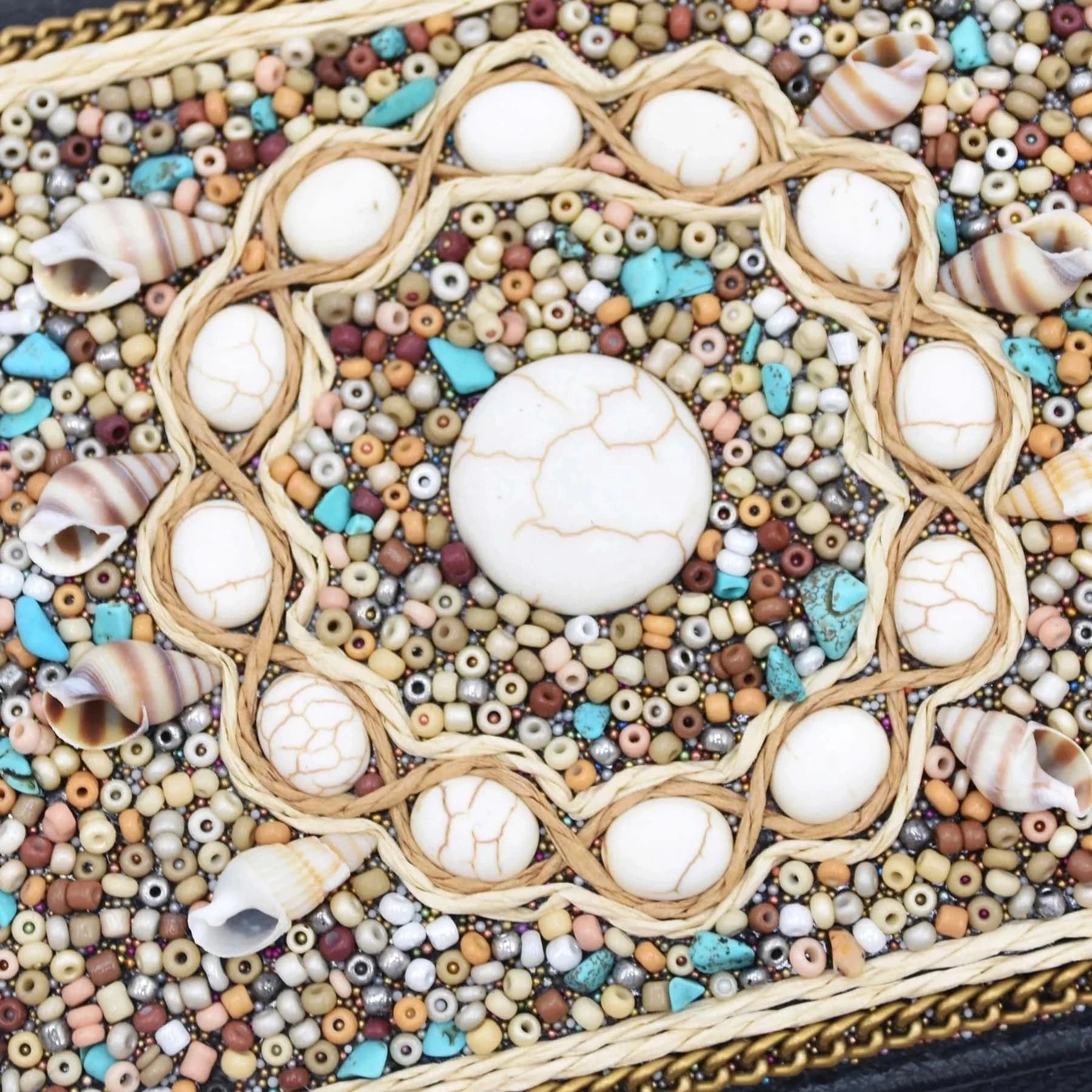 brown Women Fashion Leather Clutch Handbags Zipper Blocking Wallet Purse With Beads Turquoise Stone For Women Girls