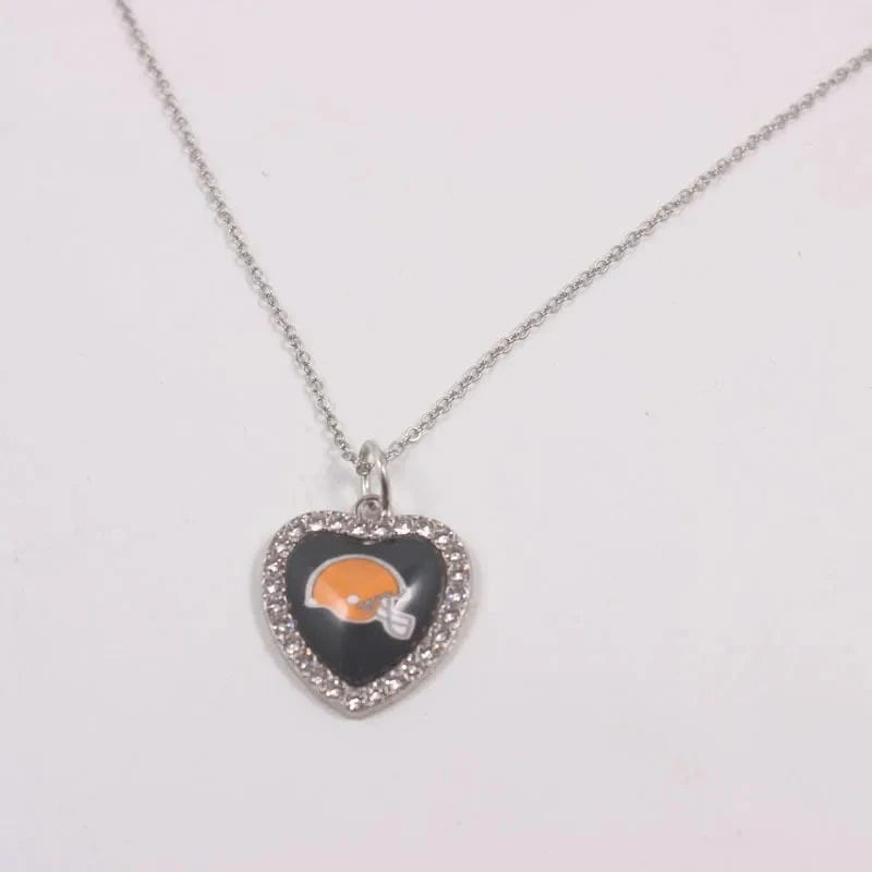 Browns New Arrival 32 designs rhinestone heart American football pendant charms accessories stainless steel necklace heart necklace