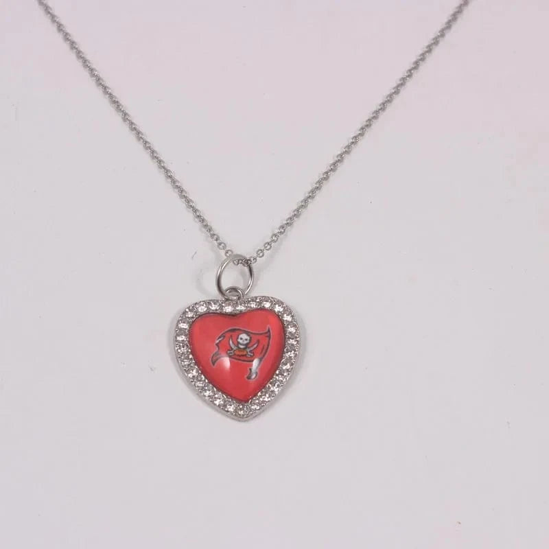 buccaneers New Arrival 32 designs rhinestone heart American football pendant charms accessories stainless steel necklace heart necklace