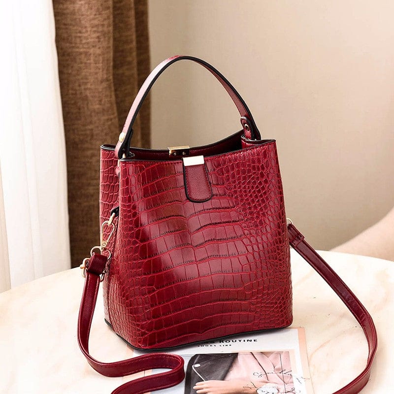 Burgundy 2022 new Fashion shoulder bags crossbody women bags messenger Lady Alligator Pattern bucket handbags
