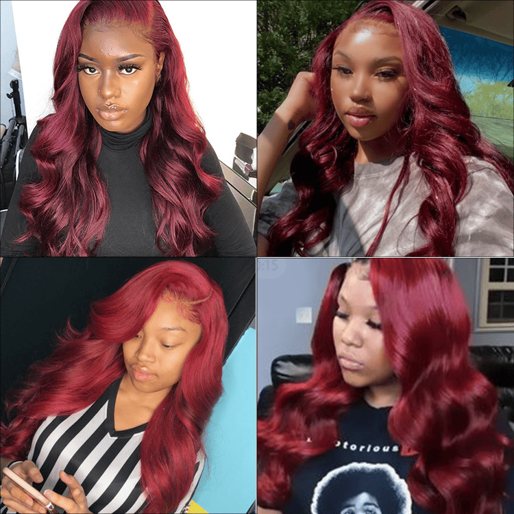 Burgundy 99J Long Body Wave Wine Red Virgin Brazilian Human Hair deep part 13x6 lace Frontal Wig 99j Human Hair