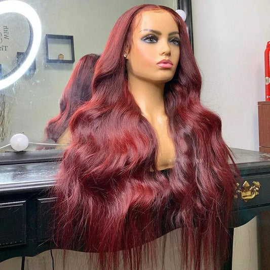 Burgundy Red Color Body Wave Cuticle Hair