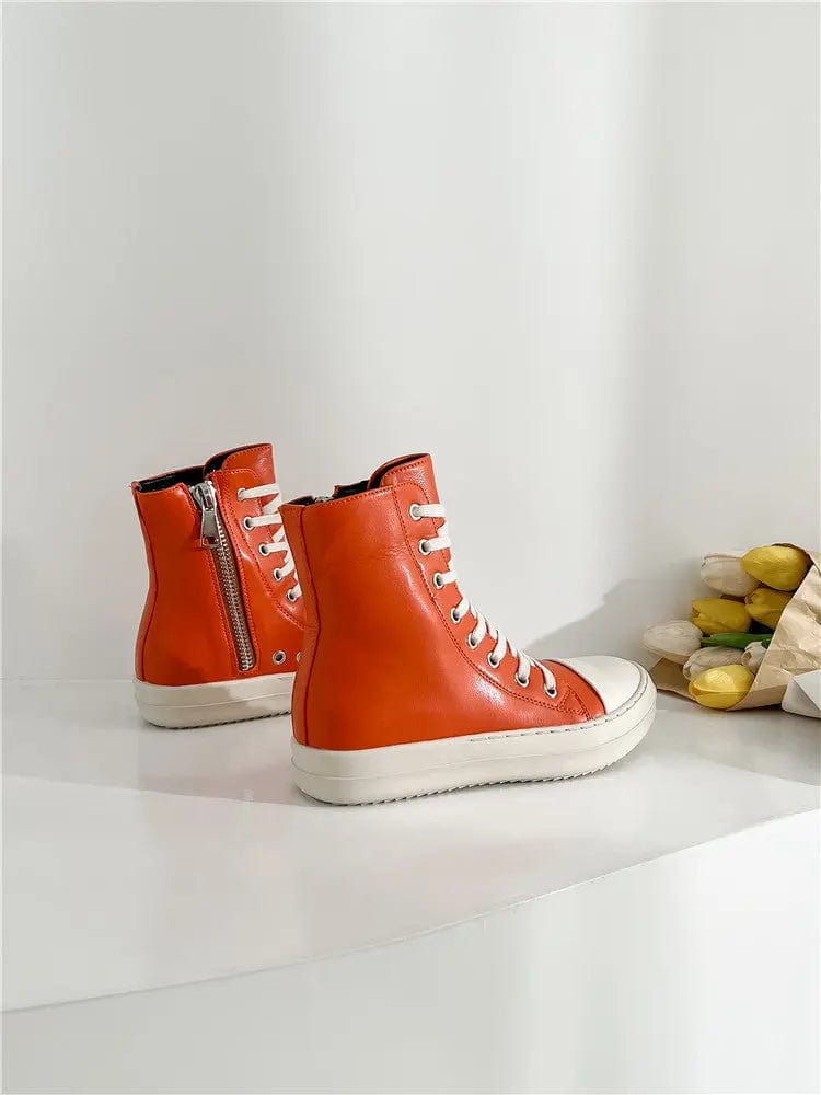 BUSY GIRL Casual Canvas Shoes Luxury Trainers Ankle Lace Up Women Sneaker Zip High TOP Streetwear Flats Black Sneakers Boots