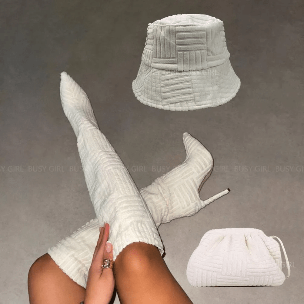 BUSY GIRL LQ41001 Knee high boots for women hat handbag stiletto high heels shoes towel boots women matching boots and bag set