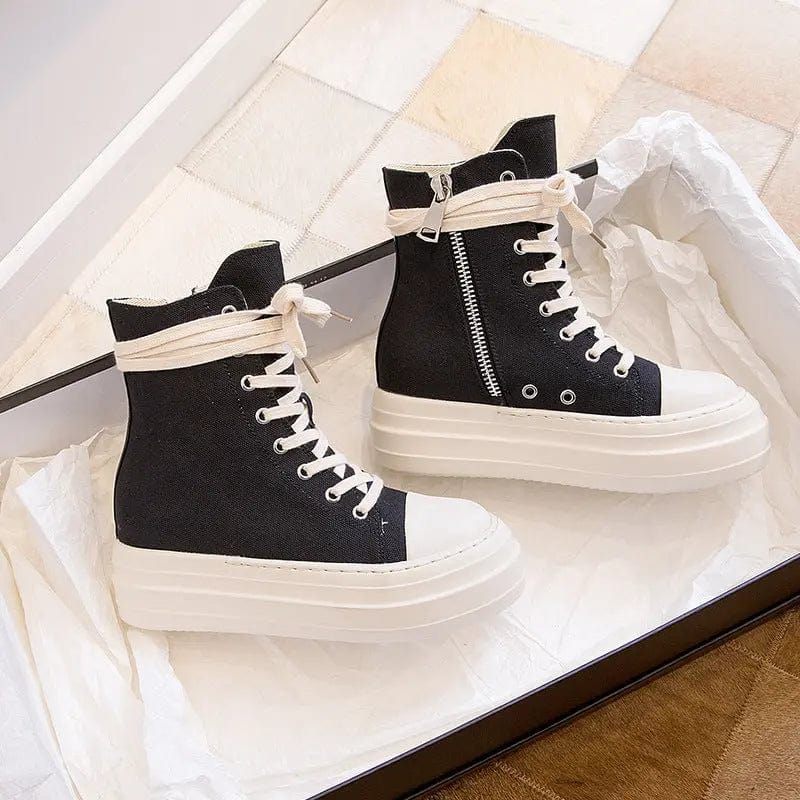 BUSY GIRL Plain PU chukka boots sweet color thick bottom plain lace up zipper canvas boots ankle boots bootie for women lady
