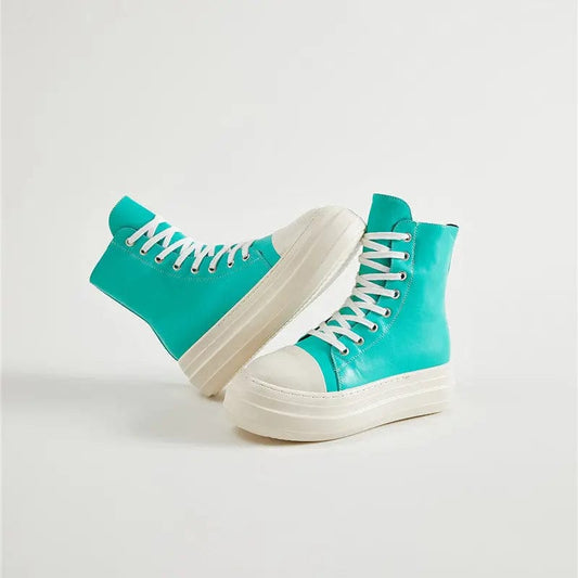 BUSY GIRL Plain PU chukka boots sweet color thick bottom plain lace up zipper canvas boots ankle boots bootie for women lady