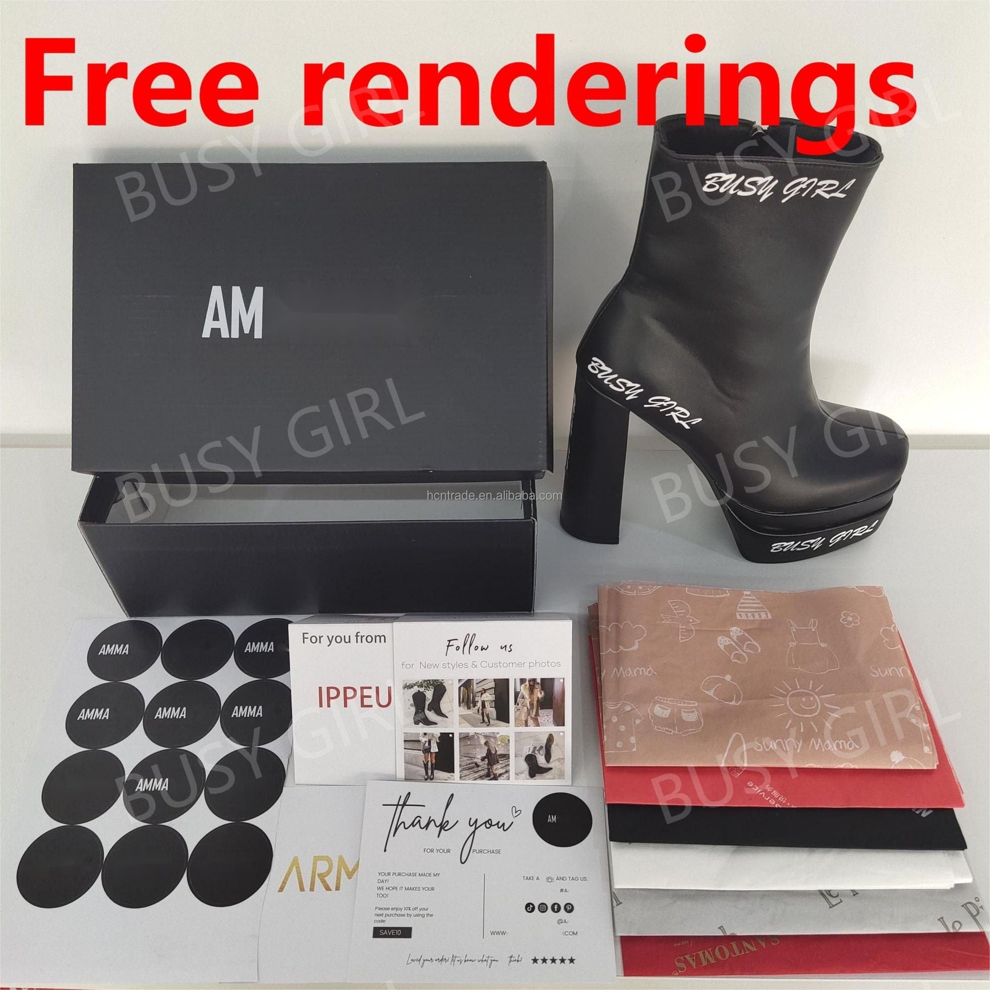 BUSY GIRL XY4836 knee high boots for women size 48 square toe 6.5cm block heels ladies fashion mid calf cowboy boots