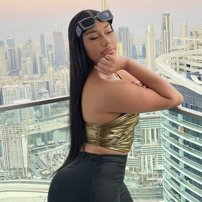 C0017 Spring 2023 New Solid Tank Top Sexy Open Umbilical Pleated Women's Vest