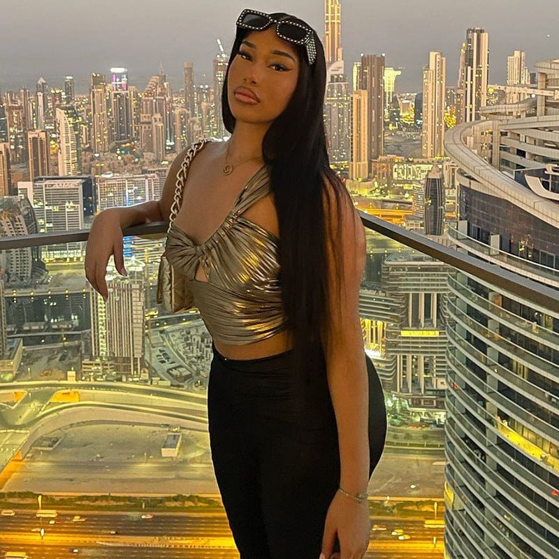 C0017 Spring 2023 New Solid Tank Top Sexy Open Umbilical Pleated Women's Vest