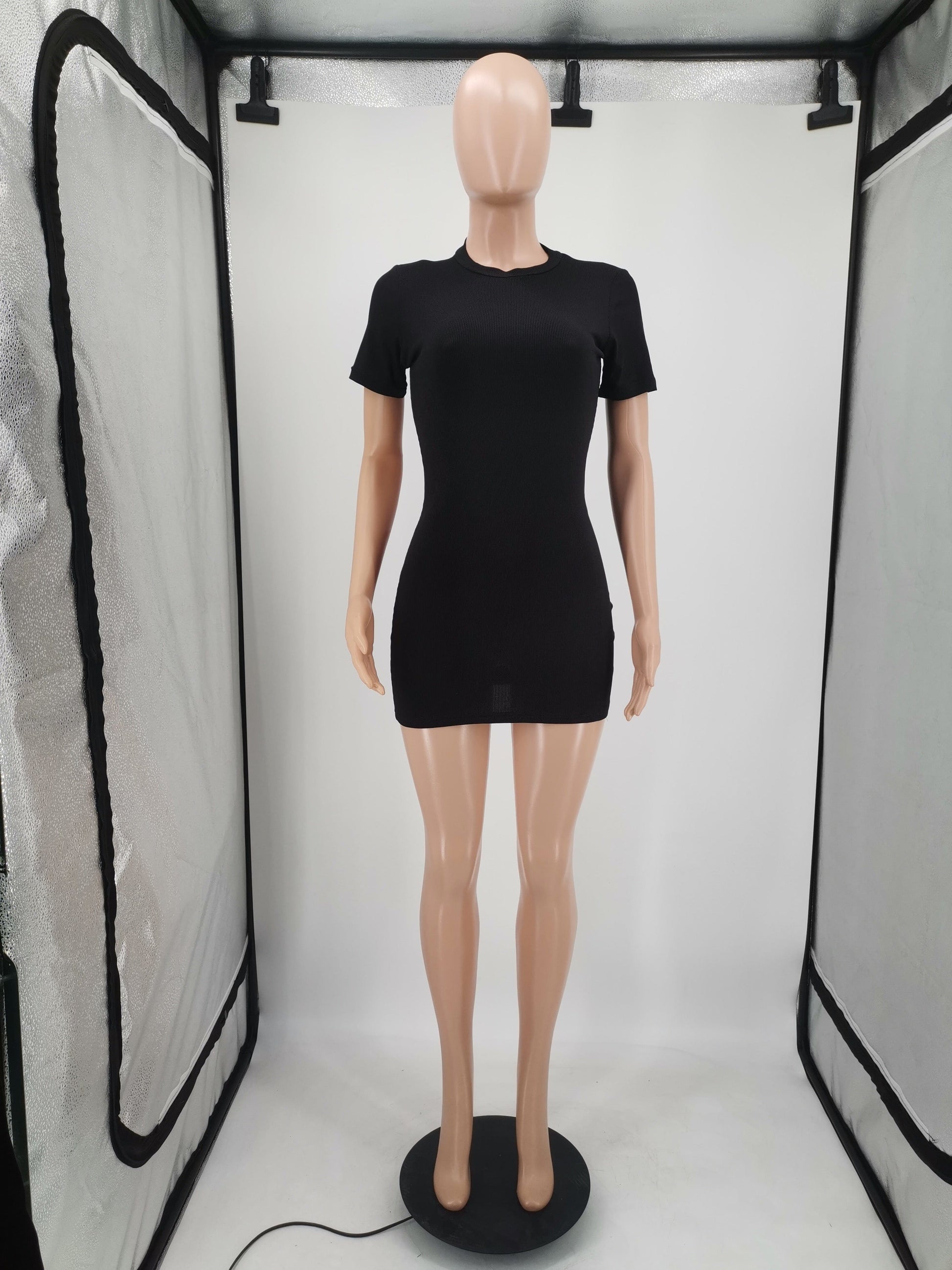 C0134 Wholesale Fashion Knitted Solid Color Short Sleeve Casual Dress for Women