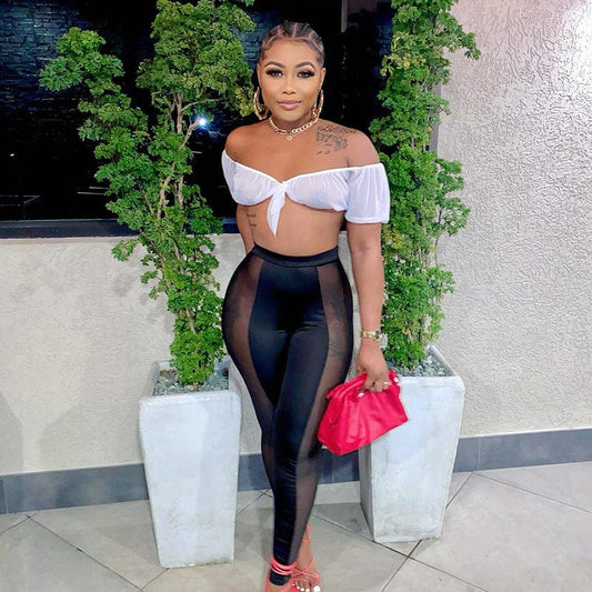 C0137 Summer fashion mesh patchwork sexy tight leggings for women