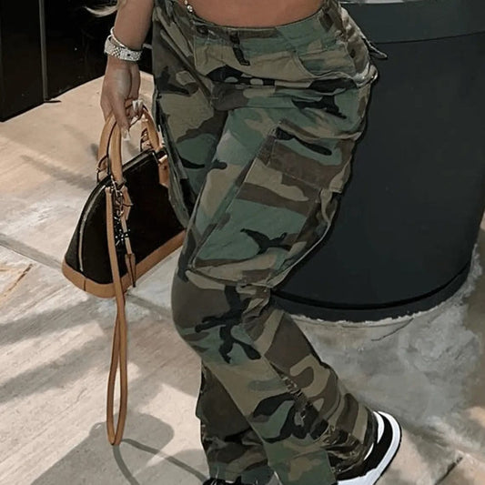 C0152 2022 spring high waist work trousers camouflage straight overalls for women