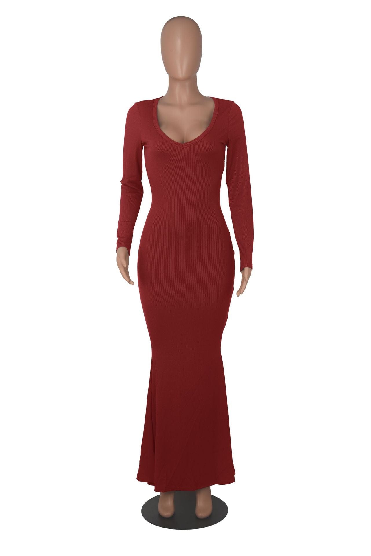 C1003TA66 Wholesale Price Solid Color V- Neck Long  Sleeve Casual Dress Women Sehe Fashion