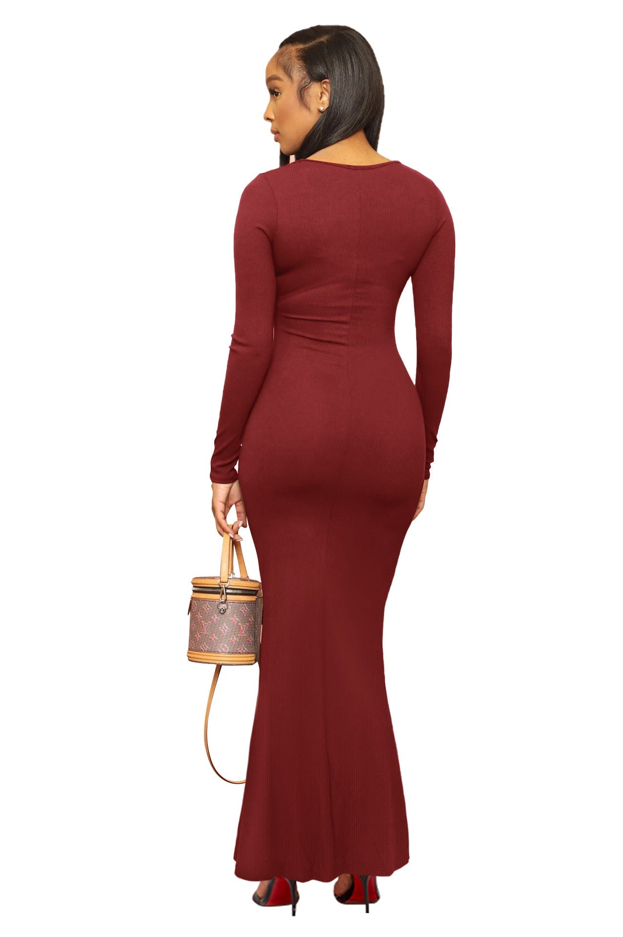 C1003TA66 Wholesale Price Solid Color V- Neck Long  Sleeve Casual Dress Women Sehe Fashion