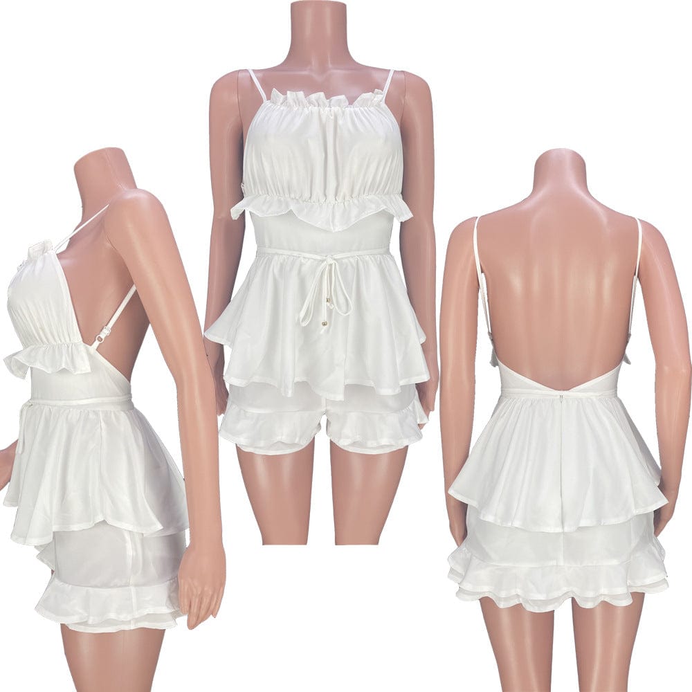 C1101TA95 Wholesale Sexy Backless Solid Color Ruffles Sling Rompers For Women Sehe Fashion