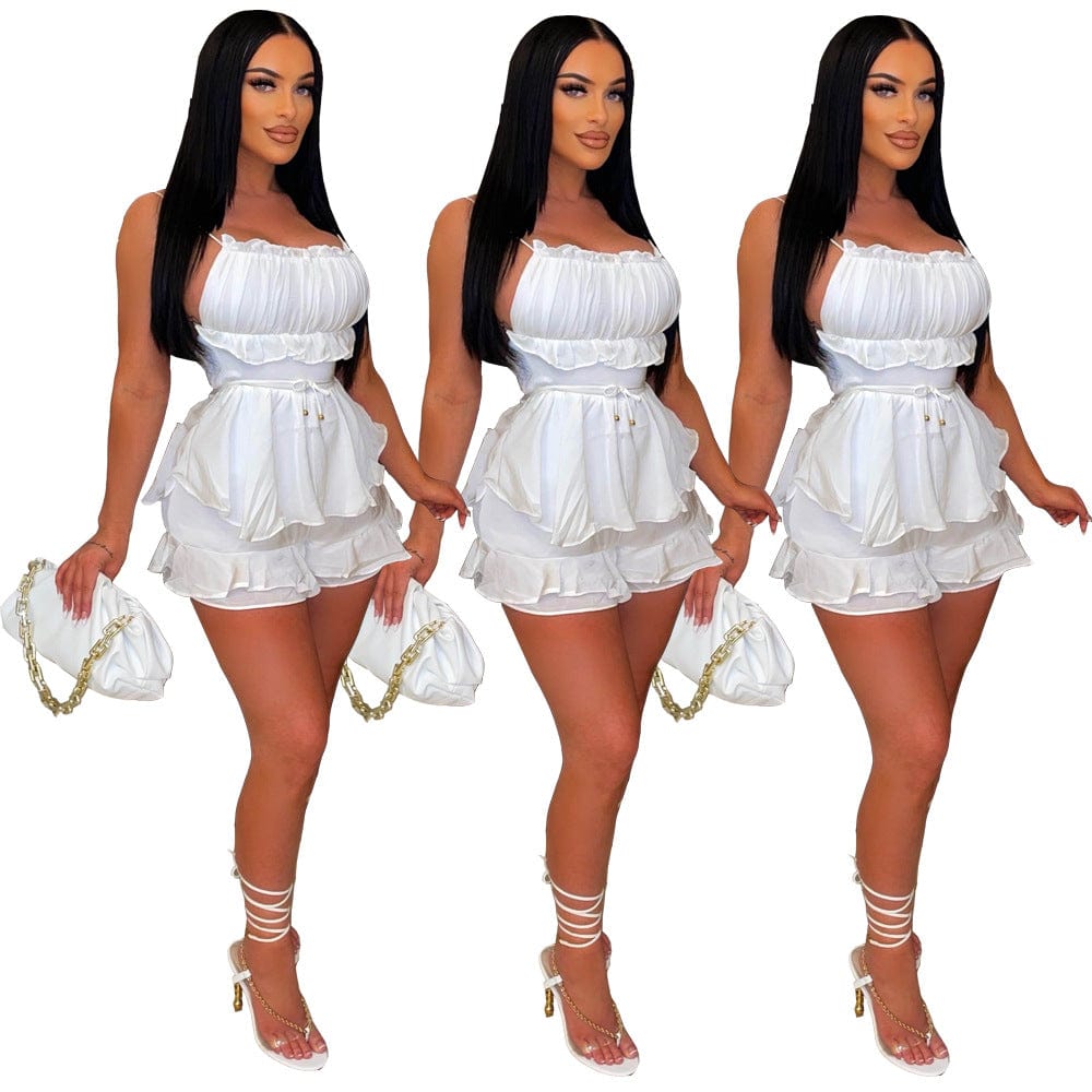 C1101TA95 Wholesale Sexy Backless Solid Color Ruffles Sling Rompers For Women Sehe Fashion