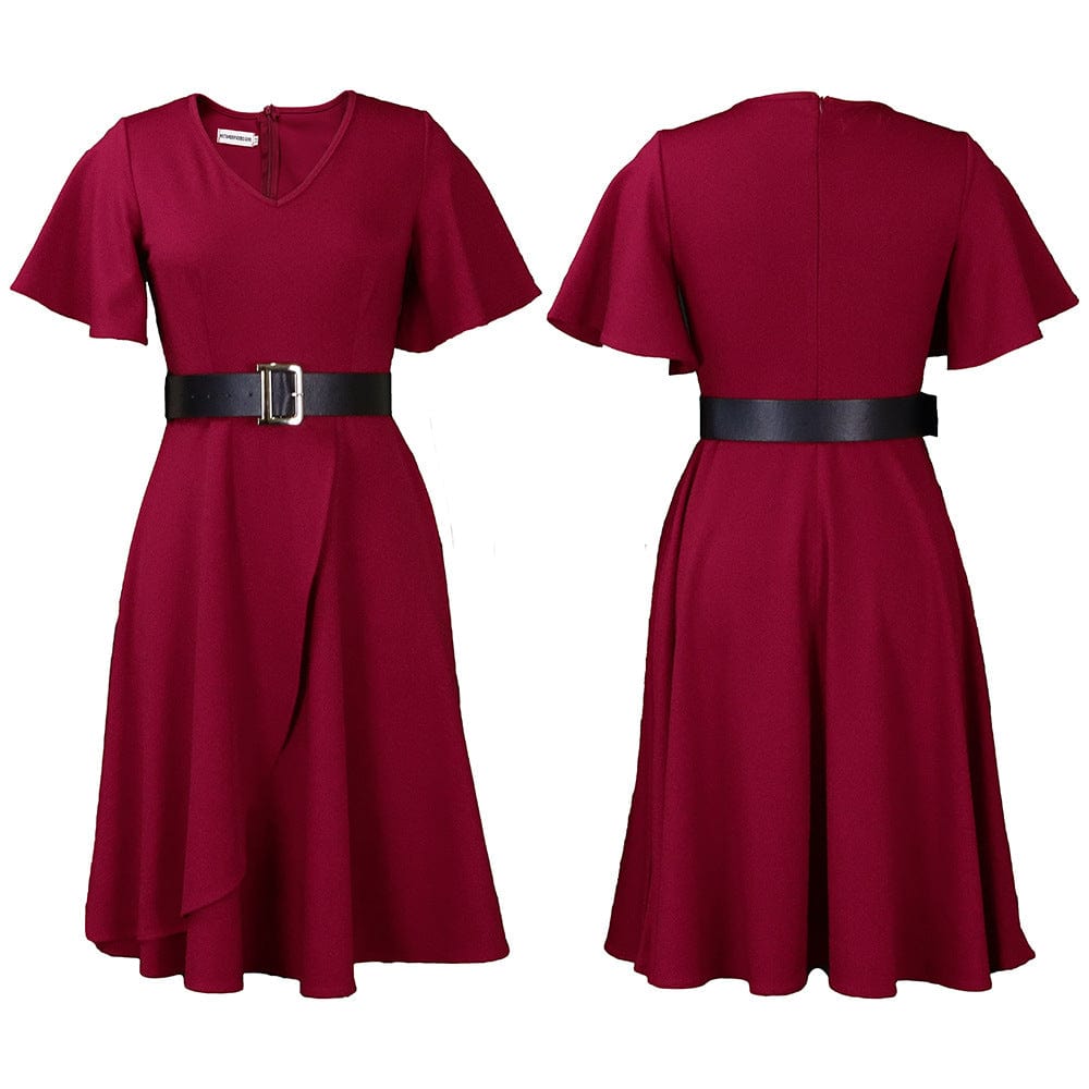 C1102ME77 New Arrival Casual Solid Color Pleated A-Line Dress Women With Belt Sehe Fashion