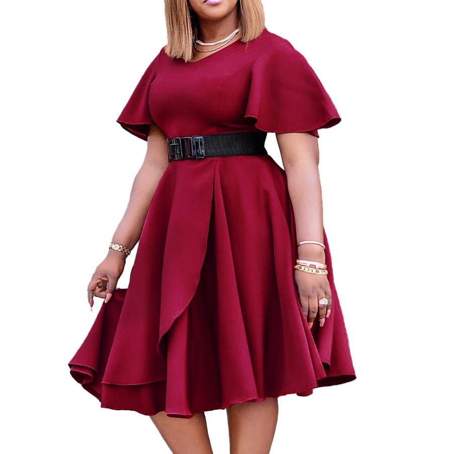C1102ME77 New Arrival Casual Solid Color Pleated A-Line Dress Women With Belt Sehe Fashion