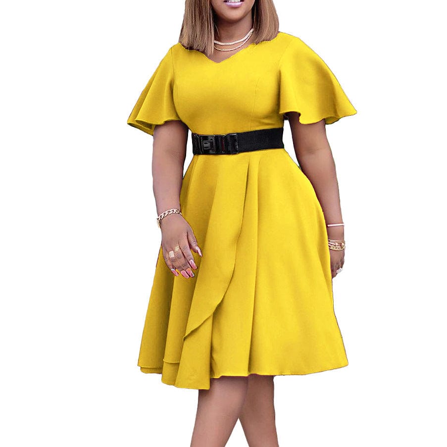 C1102ME77 New Arrival Casual Solid Color Pleated A-Line Dress Women With Belt Sehe Fashion