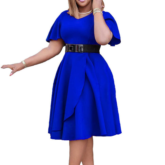 C1102ME77 New Arrival Casual Solid Color Pleated A-Line Dress Women With Belt Sehe Fashion