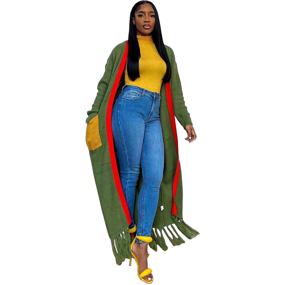C1102TA37 Dropshipping Casual Solid Color Tassel Long Cardigans For Women Sehe Fashion