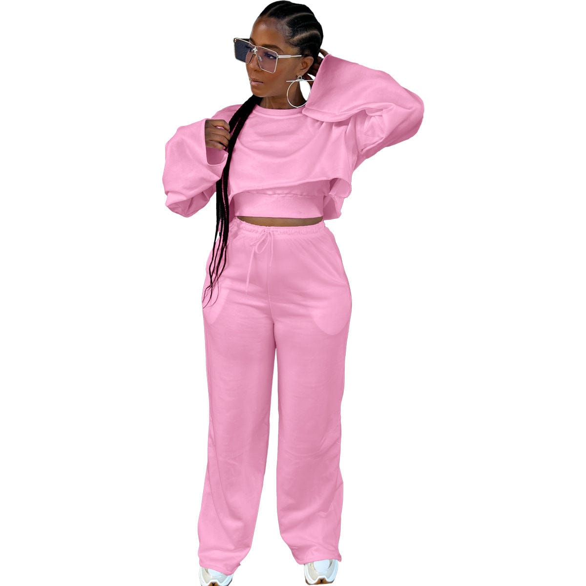 C1102TA5 Wholesale Casual Solid Color Crop Top Three Piece Pants Set Women Sehe Fashion