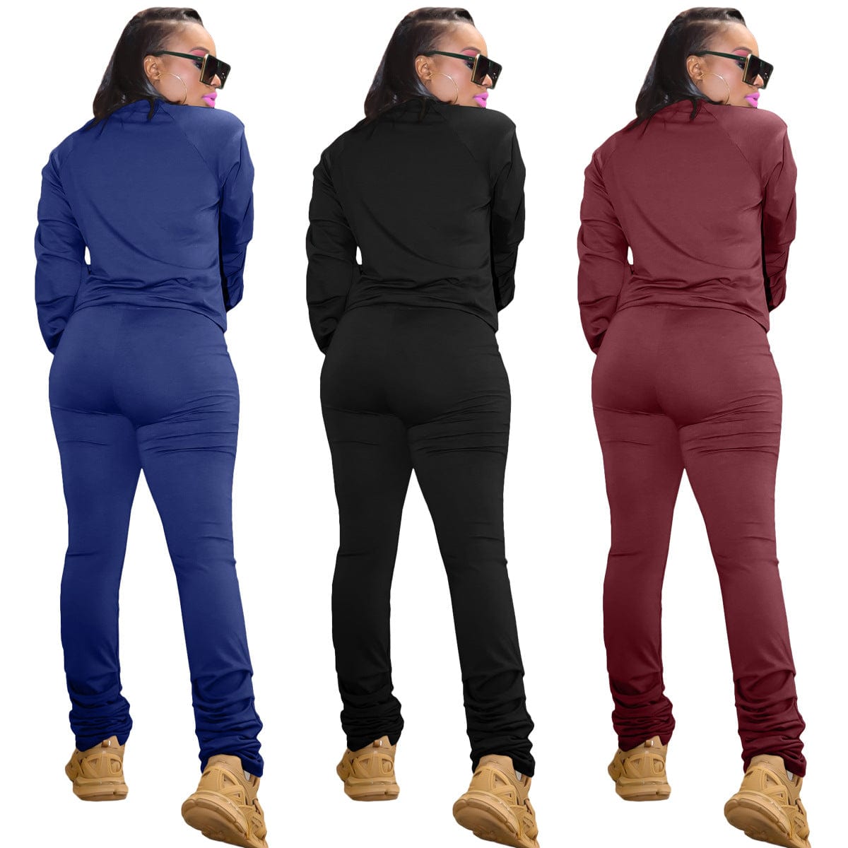 C1102TA6 High Quality Casual Solid Color Pleated Two Piece Pants Set Women Sehe Fashion
