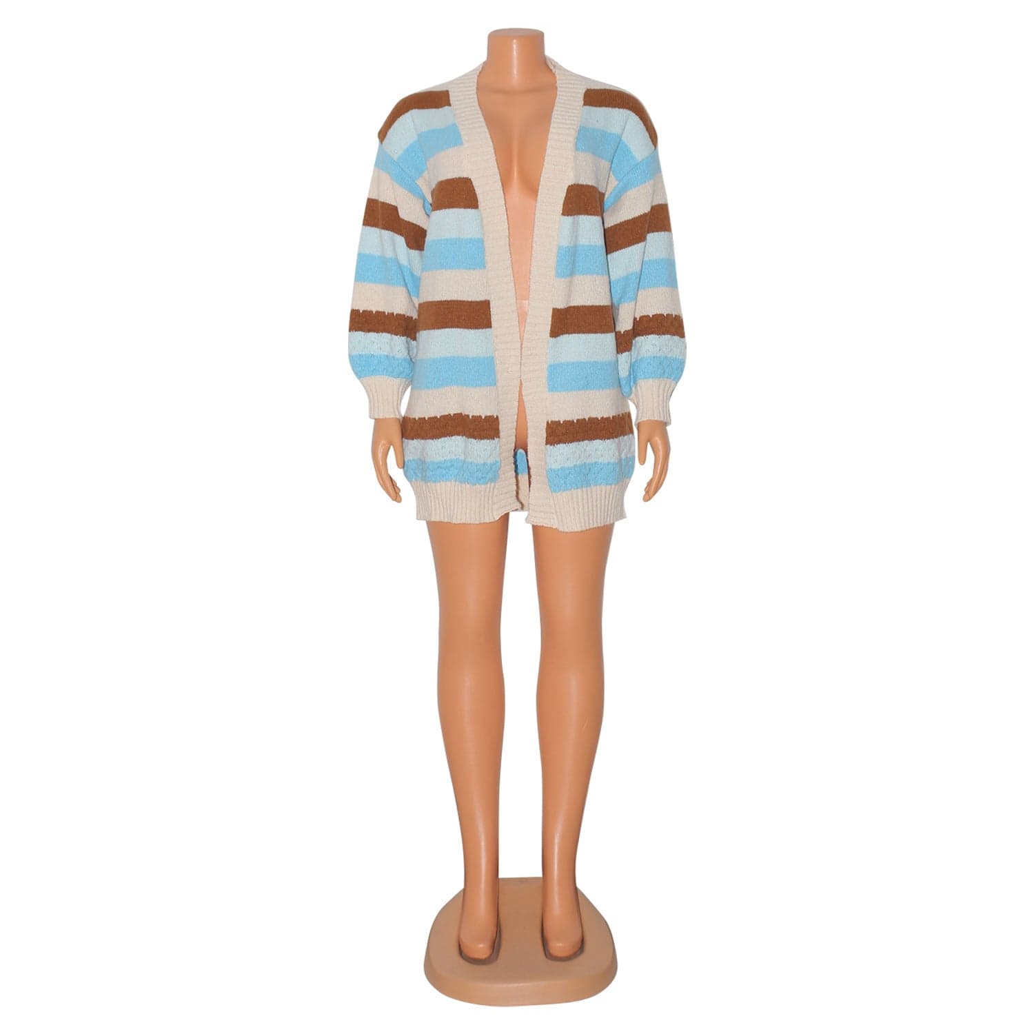 C1102TA63 New Design Casual Contrast Color Striped Print Knitted Cardigans Women Sehe Fashion