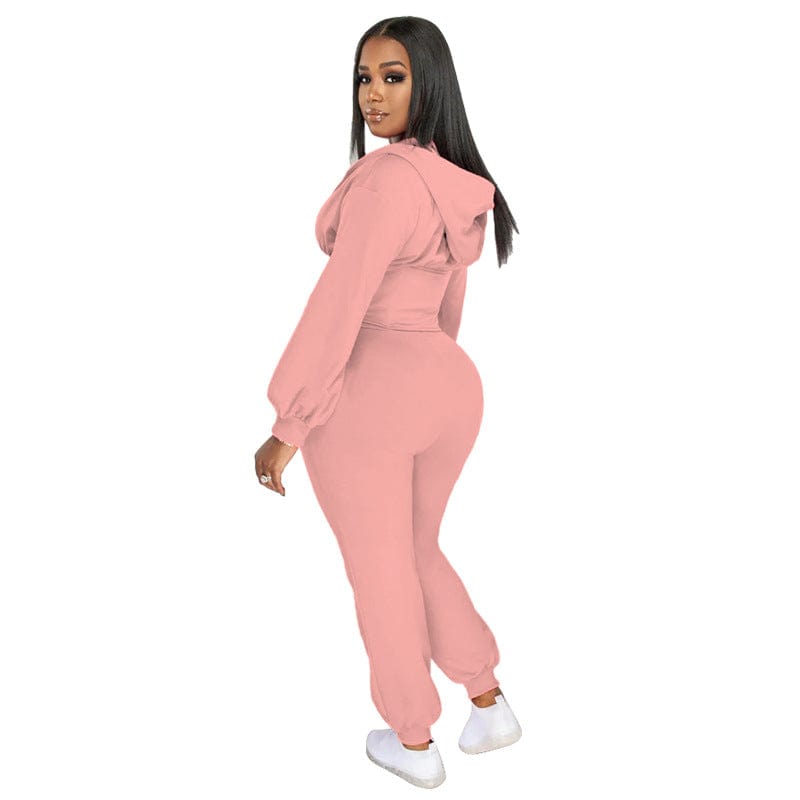 C1102TA81 Autumn Tendy Casual Hooded Solid Color Sport Two Piece Pants Set Women Sehe Fashion