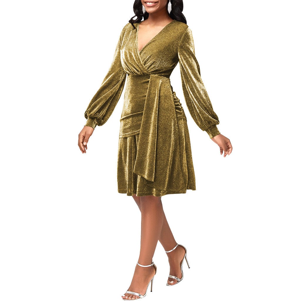 C1103TA21 High Quality Elegant Solid Color V Neck Spliced Pleated Night Dress Women Sehe Fashion