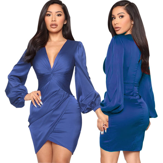 C1103TA23 New Arrival Casual Solid Color V Neck Irregular Bodycon Office Dress Women Sehe Fashion